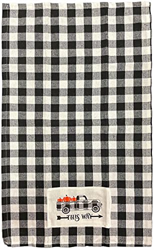 Antique Truck with Pumpkin, Thanksgiving Autumn Fall with Farmhouse Buffalo Plaid Set of 6 Kitchen Towel Set 4 Kitchen Towels, Potholder, Oven Mitt.