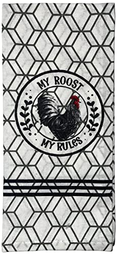 Set of 4, 100% Cotton, Haxagon Design Countryside Rooster Sentiment Farm Fresh K