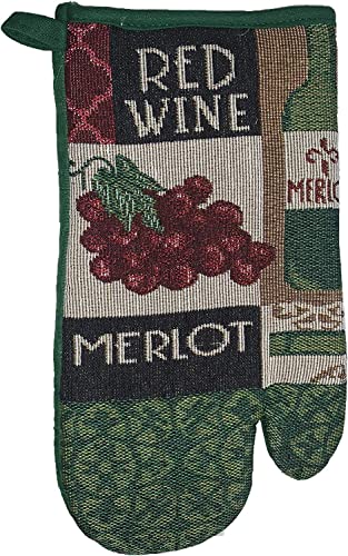 Set of 8, Red Wine Design Tapestry Kitchen Towel Set, Include 4 Placemats, 2 Kitchen Towels, Potholder & Oven mitt.