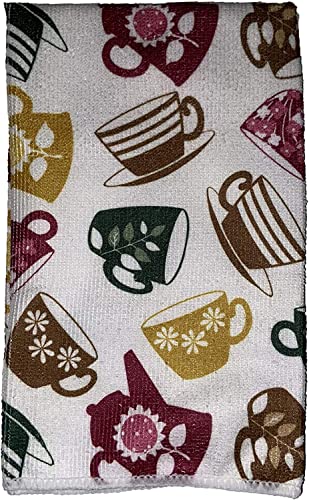 Set of 6, Cup & Saucer Design Microfiber Kitchen Towels / Bar Mop, Ultra-Absorbent & Fast Drying Size : 16" x 19".