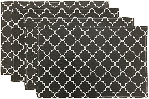 Set of 4, Quatrefoil Design Light Grey and White Tapestry placemats for Dining T