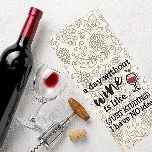 Wine Lovers Printed Flour Sack Kitchen Towels/Dish Towels Set of 3, 15x25 Inch, Funny Saying Kitchen Towel, Partners in Wine, a Day Without Wine is Like …, Heritage Vintage Grape Design.