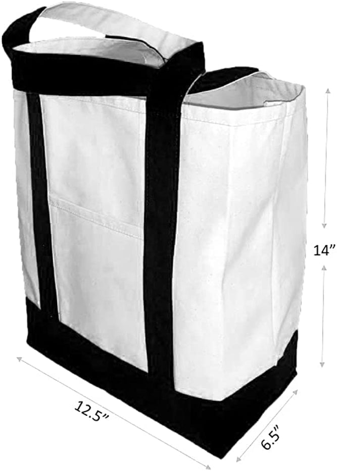 100% Cotton Heavy Duty Expandable two-tone gusseted Reusable Tote Bag & Front Pocket, Machine Washable Size 14 x 19 x 6 inch.