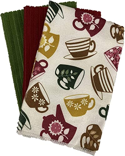 Set of 6, Cup & Saucer Design Microfiber Kitchen Towels / Bar Mop, Ultra-Absorbent & Fast Drying Size : 16" x 19".