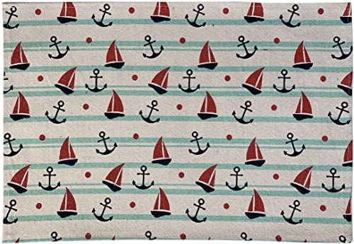 Set of 4, Coastal Nautical Sailing Boat & Anchor Design Tapestry Placemats for Kitchen Dining Table Mats, Easy to Clean, Machine Washable. Size: 13" x 19".