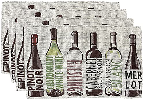 Set of 4, Vintage Wine Collection with Pinot Noir, Riesling, MARLOT and More Tapestry Placemats for Dining Table, Table mat for Dining Room Easy to Clean, Machine Washable Size: 13” x 19”.