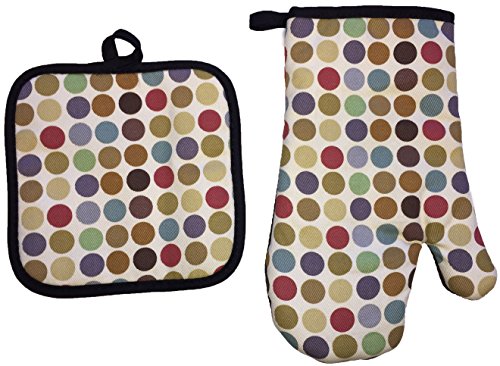 2 Pcs, 100% Cotton Fabric Heat Resistant up to 450 F Neoprene Kitchen Sets, 1 Oven Mitt and 1 Pot Holder.