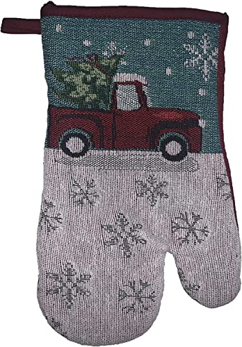 Set of 10, Red Vintage Truck with Christmas Tree and Snowflakes Design Christmas/Holiday Season Kitchen Towel Set, 4 Placemats, 2 Kitchen Towels, 2 Oven Mitts, 2 Pot Holders.