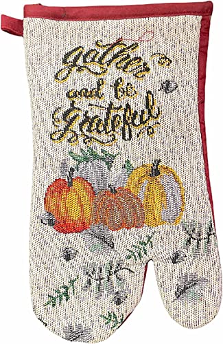 Set of 8, Gather and be Grateful with Pumpkin, Leaf Tapestry Kitchen Towel Set Includes 4 Placemat, 2 Kitchen Towels, 1 Pot Holder, 1 Oven Mitt.