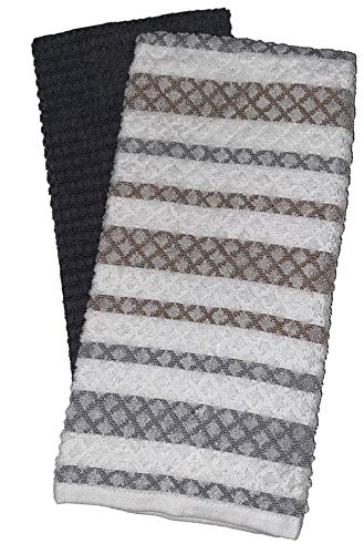 Set of 4, 100% Ring-Spun Terry Cotton Kitchen Dish Towels - 410 GSM, Crosshatch