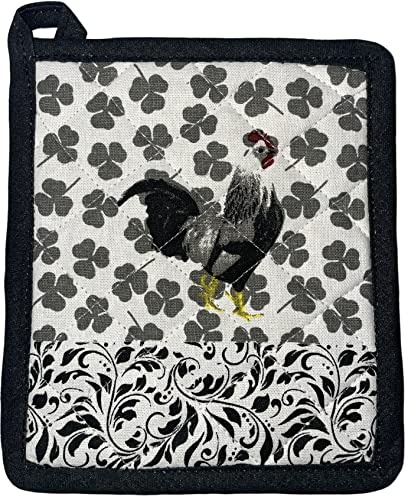 Set of 4, 100% Cotton Black & White Roosters Theme Farmhouse Kitchen Towels Set