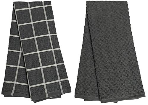 Set of 4, 100% Ring-Spun Cotton Waffle Weave Windowpane Kitchen Towels, Dish Towels, Tea Towels, Reusable, Soft and Ultra Absorbent, Machine Washable Size: 16 x 28 inch.