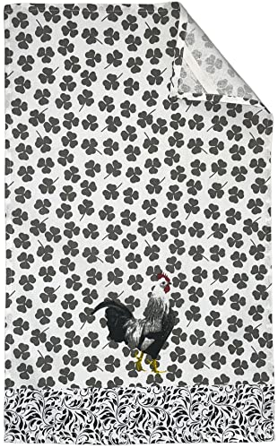 Set of 4, 100% Cotton Black & White Roosters Theme Farmhouse Kitchen Towels Set