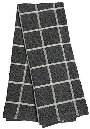 Set of 4, 100% Ring-Spun Cotton Waffle Weave Windowpane Kitchen Towels, Dish Towels, Tea Towels, Reusable, Soft and Ultra Absorbent, Machine Washable Size: 16 x 28 inch.