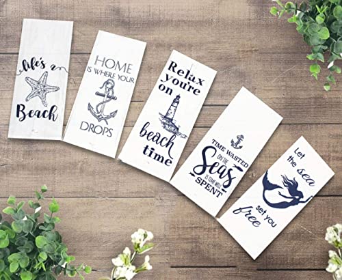 Set of 5, 100% Cotton Nautical Coastal Design Funny Cute Saying Flour Sack Kitchen Towels / Dish Towels for Wedding, Baby Shower, Home Decor, Housewarming, Other Occasions Size: 16 X 28 Inch.