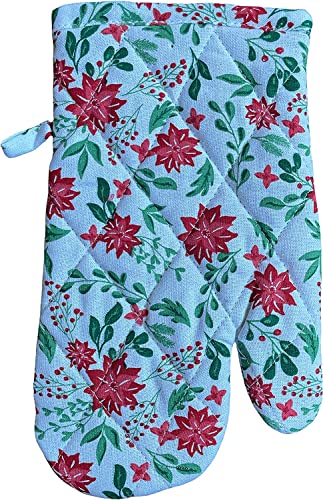 Set of 6, 100% Cotton, Red Poinsettia Flower Design Christmas/Holiday Season Kitchen Towel Set, Includes 4 Kitchen Towels, Pot Holder & Oven mitt.