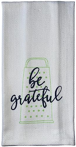 Set of 2, 100% Cotton White Herringbone Funny Kitchen Towels be Grateful and Plain Lime Green Kitchen Towels Size: 16 X 28 Inch.