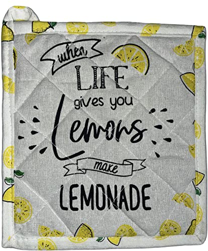 Set of 4, 100% Cotton Lemon Design Kitchen Towel Set, Sentiment When Life Gives