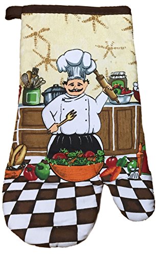 Italian Chef Collection 100% Cotton Printed Kitchen Linen Set of 5, includes 2 Kitchen Towels, 2 Potholder, 1 Oven mitt Kitchen Décor for Cooking, Baking, Barbecue