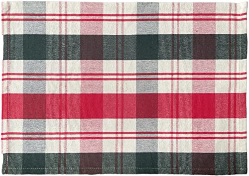 Set of 4, Red, White & Green Plaid 100% Cotton Tapestry Placemats for Holiday Season, Home Decoration Kitchen Dining Table Easy to Clean Size: 13" x 19".