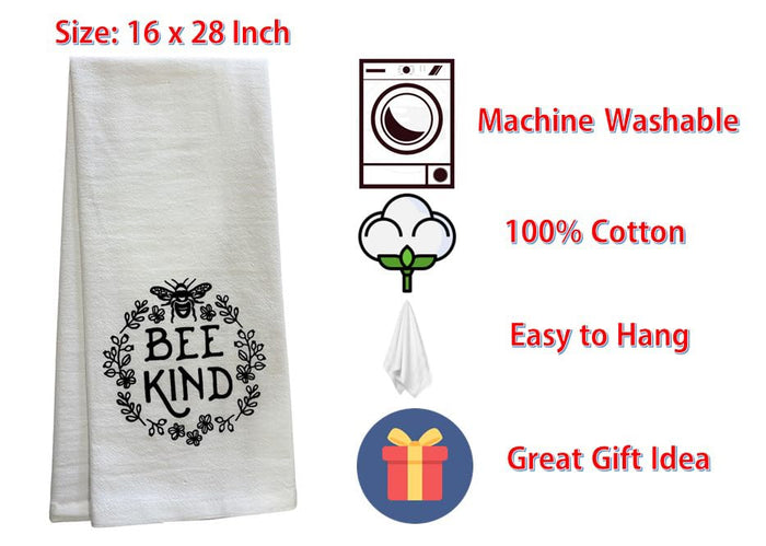 Set of 2 BEE Kind. Funny Flour Sack Kitchen Towels for Wedding, Baby Shower, Home Decor, Housewarming 16 X 28 Inch.