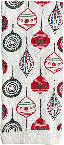 Set of 4, 100% Cotton 2 Pcs Jingle Bells Design Christmas Kitchen Towels and 2 Pcs Solid Red Terry Towels, Soft and Absorbent Size: 16” x 26".