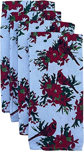 Set of 10, Red Cardinal Bird Holiday Season Christmas Design Tapestry Kitchen Towel Set, Include 4 Placemats, 4 Kitchen Towels, Pot Holder & Oven mitt.