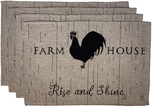 Set of 4, Farm House Design Sentiment Rise and Shine Tapestry placemats for Dining Table Size: 13” x 19”.