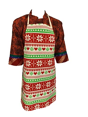 2 Pack, 100% Cotton Christmas Holiday Kitchen Apron with Dog Lovers and Snowflakes, Heart Design for Dress Size: 4-6. Machine Washable Size: 19 x 30 inch.