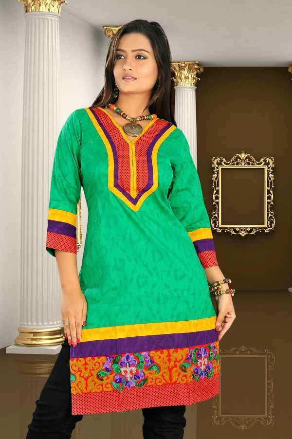 Tunic for Women V-Neck Vertical Stripes Patch Front and Bottom Embroidery Bottom Long Kurti Kurta 3/4 Sleeves Tunic Top.