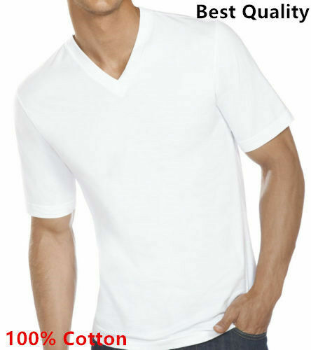 6 Pack V-Neck / Crew Neck Men's 100% Cotton Tag less T-shirt Undershirt Tee 3 Color