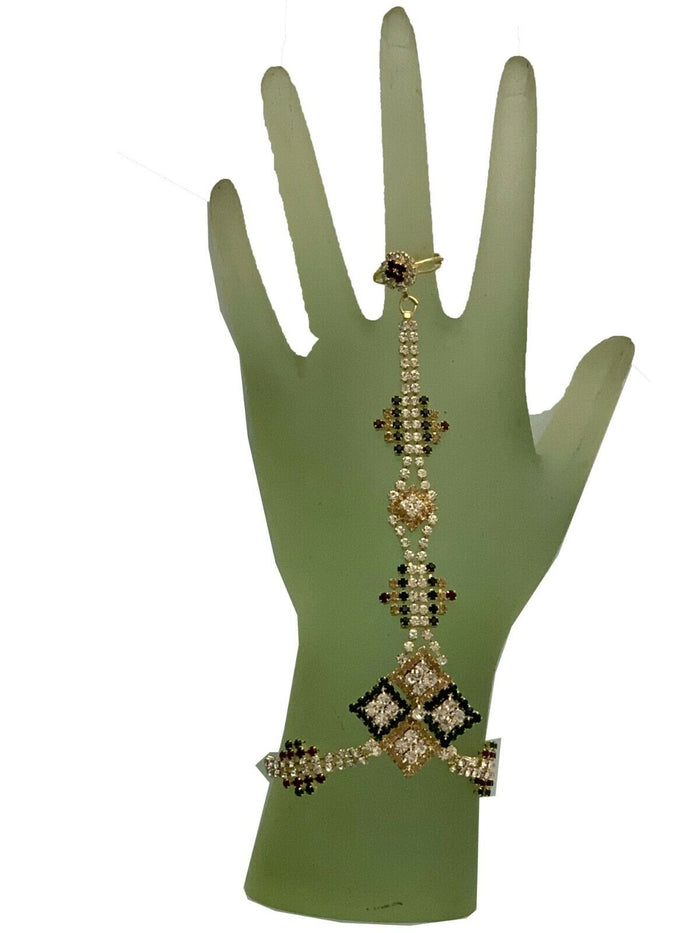 Indian women jewelery Attach with Ring Adjustable cuff with Color and White CZ.