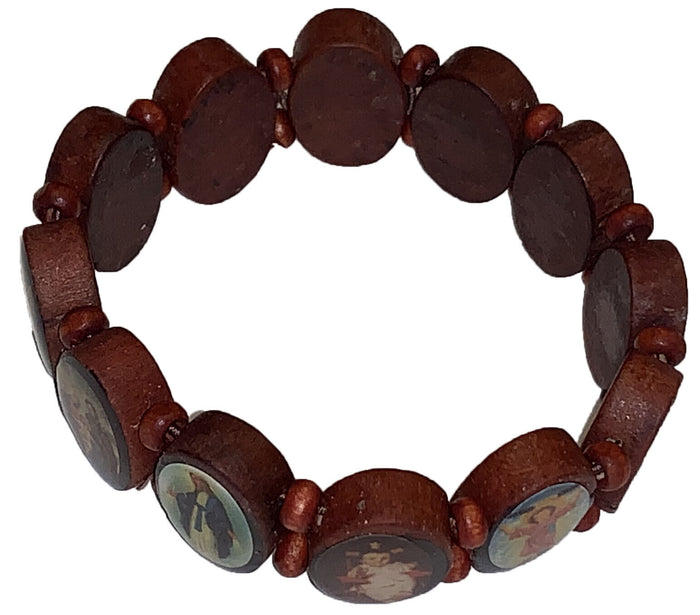 6 Pcs, Wooden Bracelet with Colorful Religious Icon & Beads Shine.