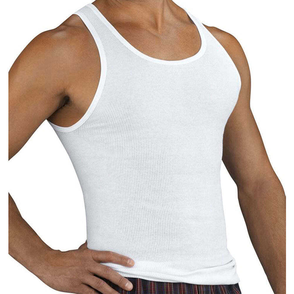 100% Cotton Men's White A-Shirt, Tank Top, Ribbed Undershirt Wife Beater.