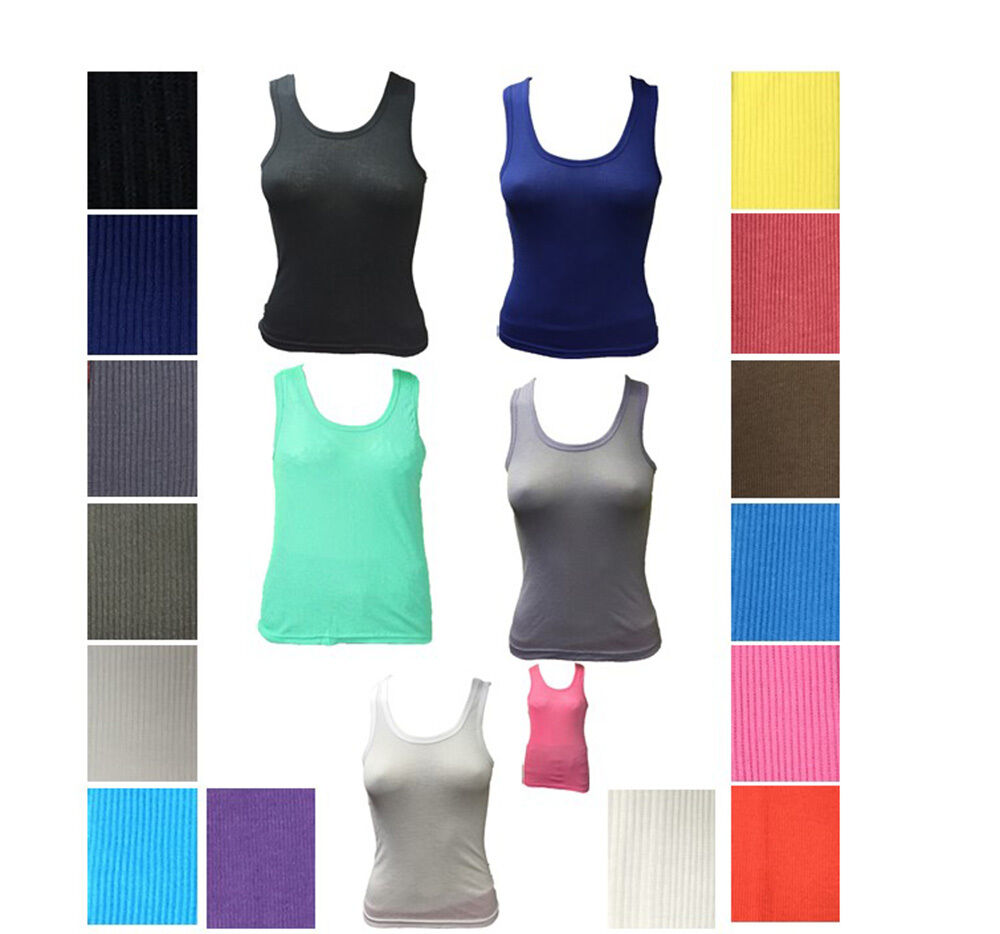 Womens 6 Pcs 100% Cotton Tag less Ladies Tank Tops , Color may very