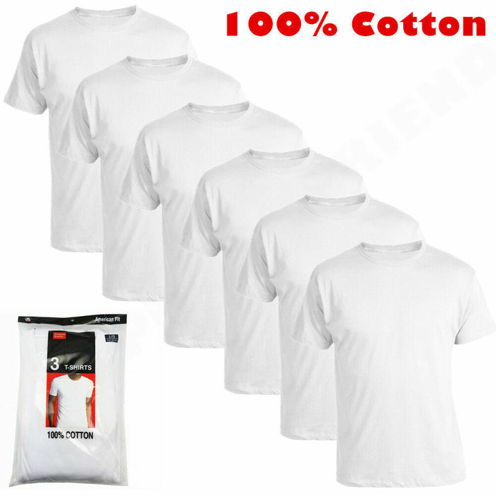 6 Pack V-Neck / Crew Neck Men's 100% Cotton Tag less T-shirt Undershirt Tee 3 Color