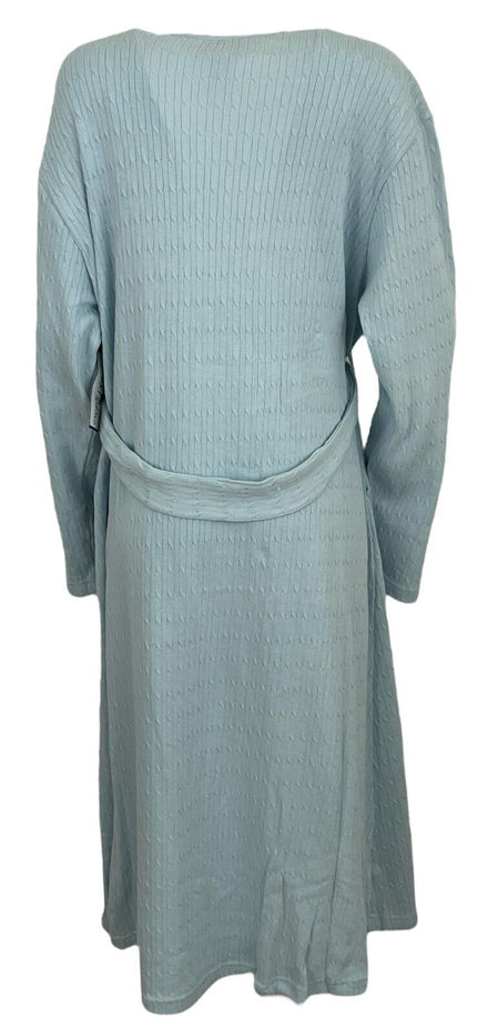 Women's Blue Long Sleeves Open Front Duster Robe Cardigan with two side Pocket