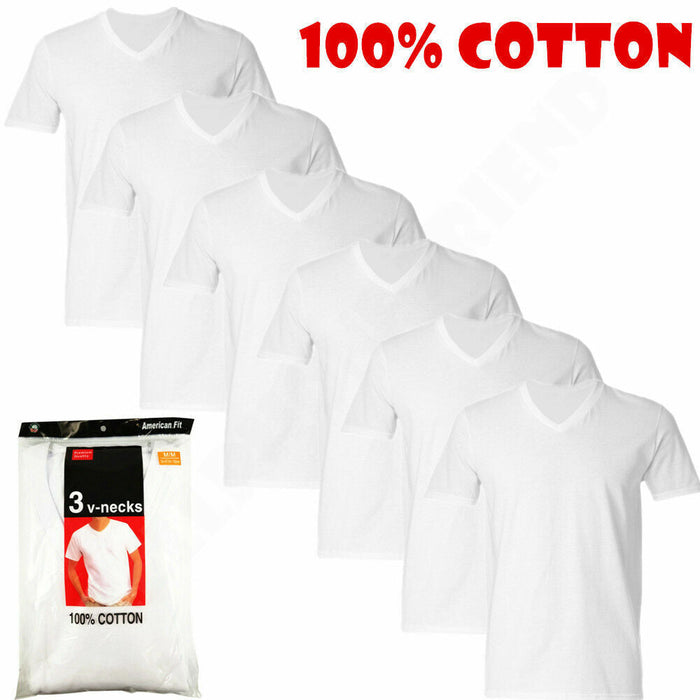 6 Pack V-Neck / Crew Neck Men's 100% Cotton Tag less T-shirt Undershirt Tee 3 Color