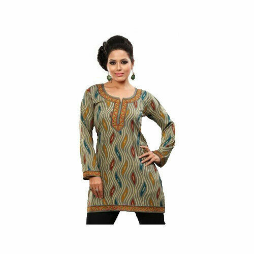 Printed Design women Crepe Kurti Long Sleeves Kurta Tunic Tops. A124D-L