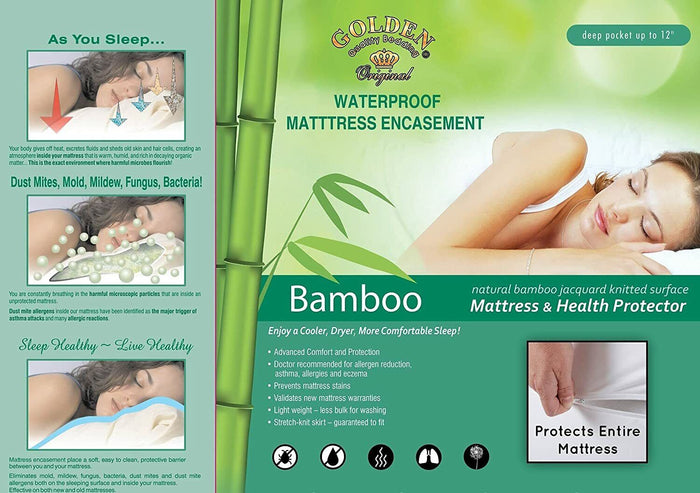 Waterproof Bamboo Mattress Encasement, Zippered, Protector Cover,  Deep Pocket