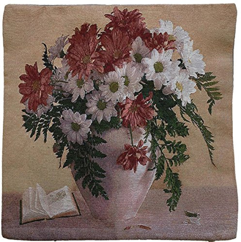 Set of 2, Red and White Flower on Vase Design Tapestry Throw Pillow Cushion Covers WSize: 18" x 18" / 45 x 45 cm, Insert Not Included. (Floral 1)