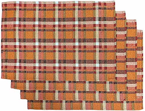 Orange Plaid / Checkered Woven Autumn Fall Tapestry Placemat for Thanksgiving Set of 4, Kitchen Table Mats for Kitchen Dining Table, Easy to Clean Size : 13" x 19".