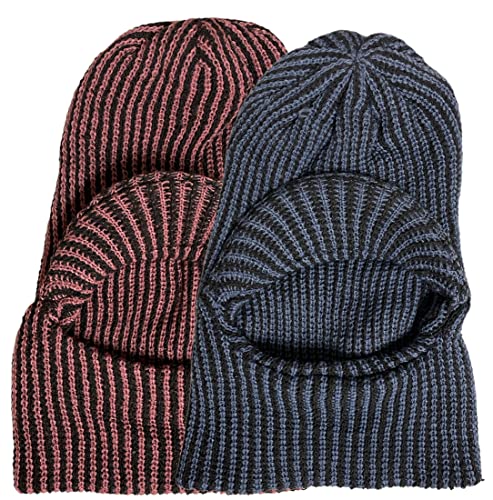 2 Pack Knitted Full Face Cover Knit Winter Ski Balaclava Beanie Cap with Visor Face Mask One Hole Winter Headwear for Men.