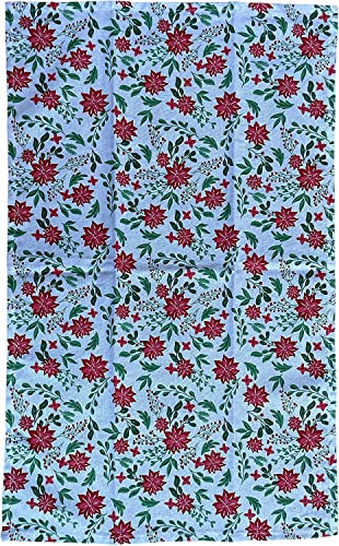 Set of 6, 100% Cotton, Red Poinsettia Flower Design Christmas/Holiday Season Kitchen Towel Set, Includes 4 Kitchen Towels, Pot Holder & Oven mitt.