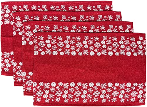 Set of 4, Red Snowflakes Christmas Christmas Tapestry Placemats for Holiday Season, Home Decoration Kitchen Dining Table, Easy to Clean Size: 13" x 19".