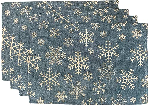 Set of 4, Snowflakes Christmas Tapestry Placemat for Holiday Season, Home Decoration Kitchen Dining Table, Perfect for Party or Gifts. Easy to Clean Size: 13" x 19".