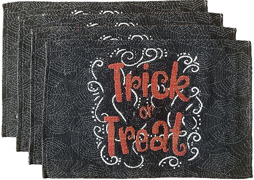 Set of 4, Halloween Design Spider with Trick or Treat Tapestry Placemats Dining Table, Table mat for Dining Room Easy to Clean, Machine Washable Size: 13” x 19”.