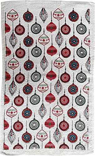 Set of 4, 100% Cotton 2 Pcs Jingle Bells Design Christmas Kitchen Towels and 2 Pcs Solid Red Terry Towels, Soft and Absorbent Size: 16” x 26".