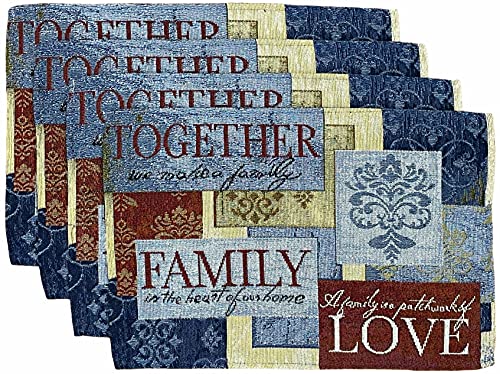 Set of 4, Together Family Love - Decorative Tapestry Placemats for Kitchen Dining Table Mats, Easy to Clean, Machine Washable. Size: 13" x 19".