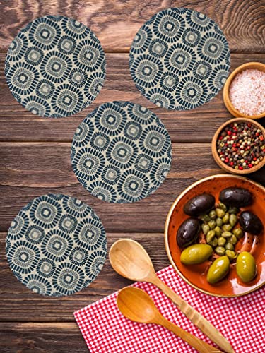 4 Pcs, 100% Cotton Round Braided Nautical  Design Placemats 14-inch Heat Resistant Thick Hot Pads for Dining Tables, Non-Slip, Absorbent.